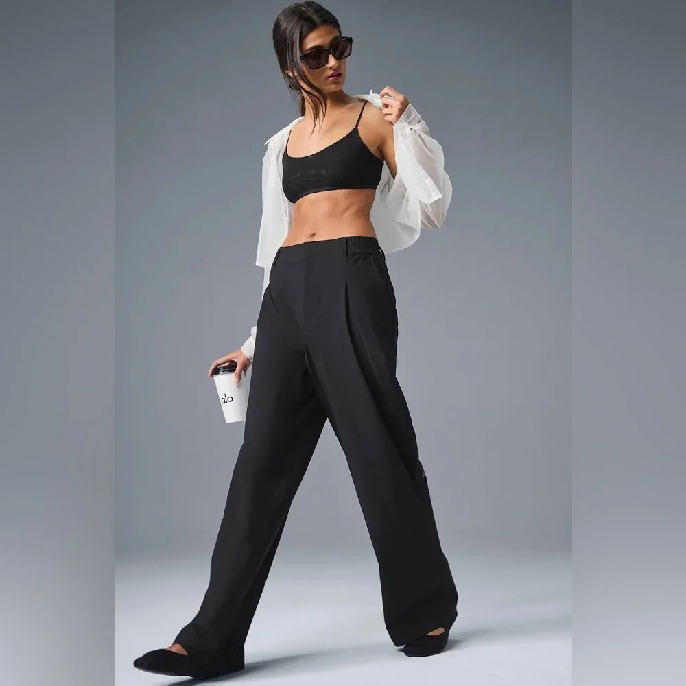 ALO Yoga Black Wide-Leg High-Rise Pants - Picture 2 of 16